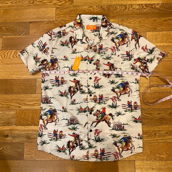Negative Space Cowboy Western Wagon Horse Button Down Shirt Mens Small AOP NWT - Picture 2 of 7